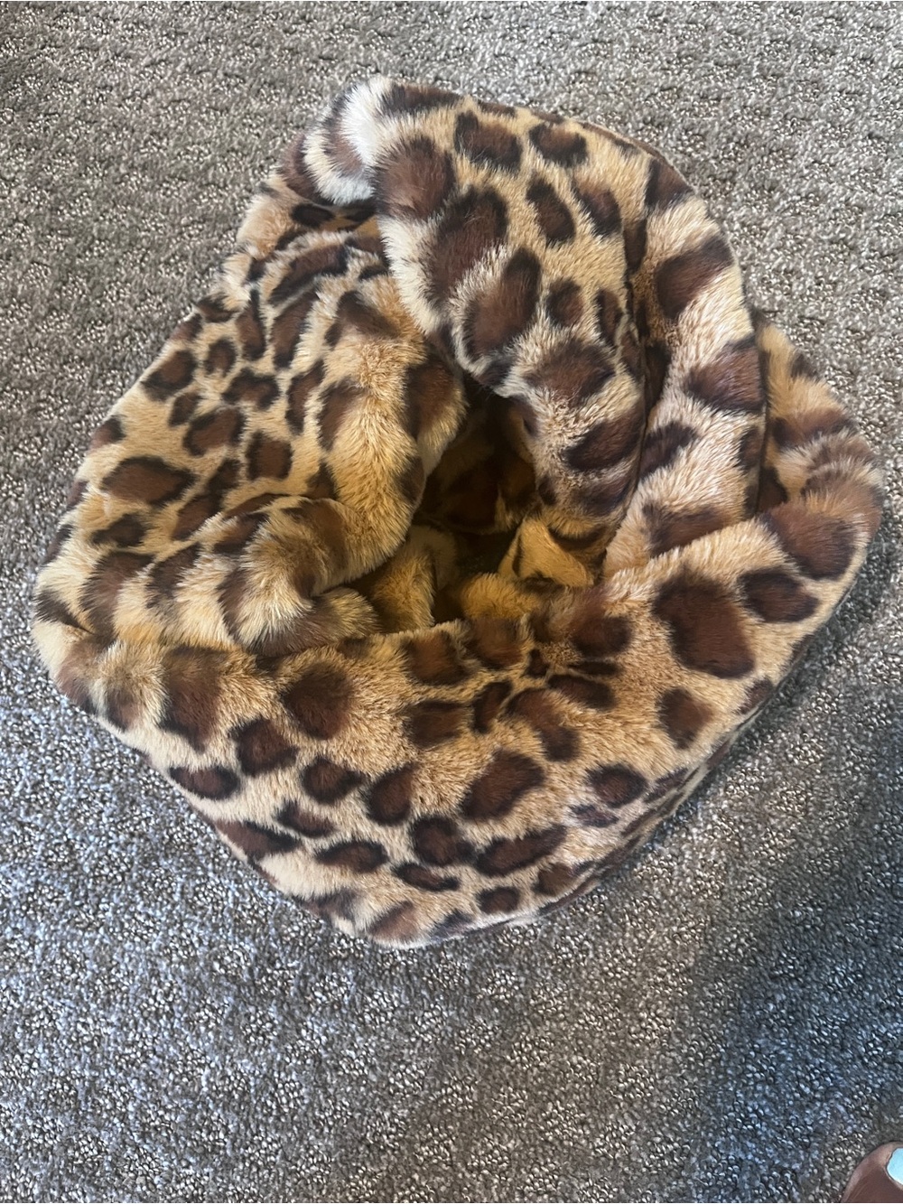 Kids Faux Fur Leopard Print Snood Scarf - Brown